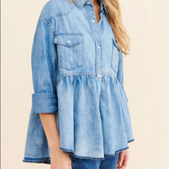 Free People Dylan Babydoll Snap Front Chambray Top - Picture 6 of 14